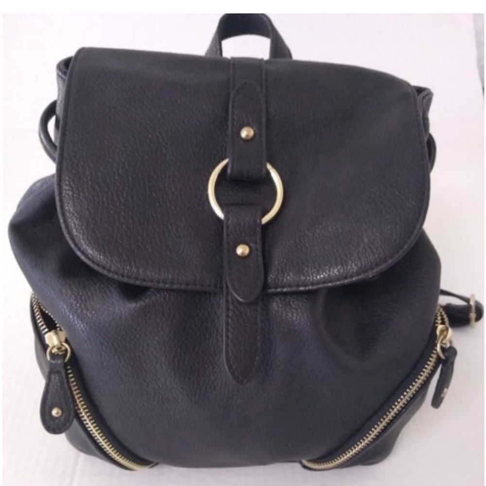 Express Black Backpack with Gold Ring Detail